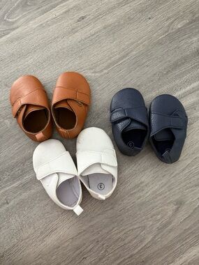 Kids Leather Velcro Casual Shoes in Brown, Navy, and White
